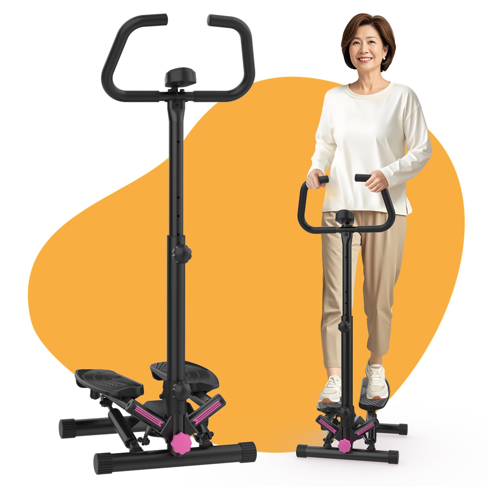 健康ステッパー 組立簡單 足踏み健康器具 ツイストエアロステッパー 静音 負荷調整付き モニター/ハンドル/専用パワーバンド付き 踏み台で全身トレーニングと筋トレ 室内運動不足を解 51005