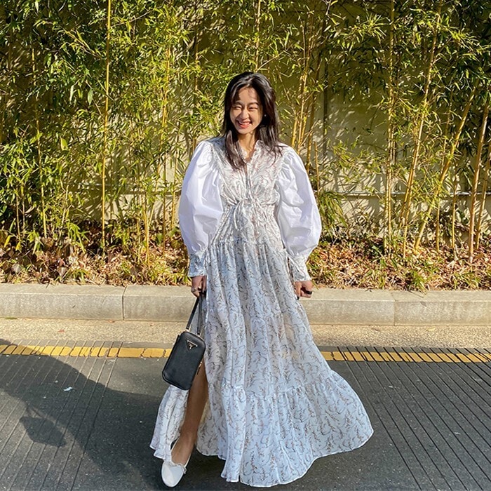 花柄ドッキングワンピース 花柄 ランタンスリーブ ロングワンピース シャツワンピース ワンピース ドレス レディース お仕事コーデ オフィスコーデ デート. ママコーデ マタニティー a4446 5,561円