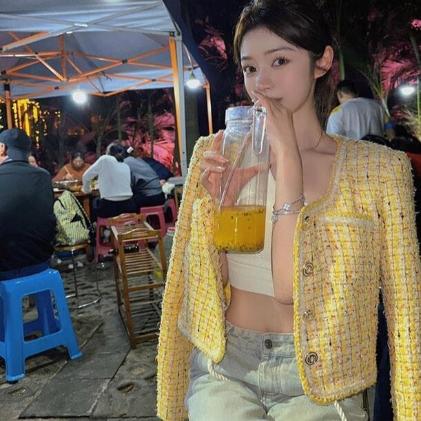 ツイードジャケット カラージャケット 黄色 イエロー 韓国 レディース オルチャン アウター ミニ丈 ミニ ショート ショート丈 袖あり 長袖 Uネック 春 秋 10代 20代 30代