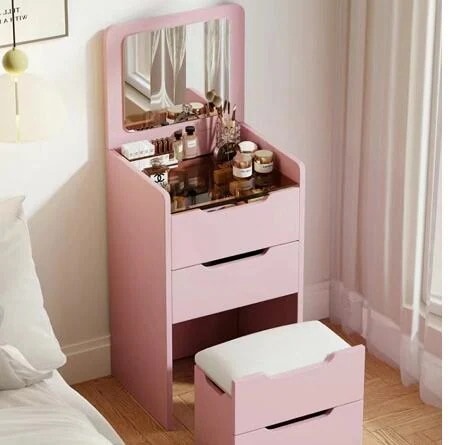 ドレッサーテーブル小さな家庭用収納キャビネットクリーム風多機能テーブル寝室化粧台　HD化粧鏡付き　調節可能