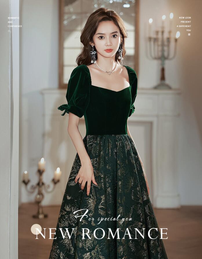 お財布に優しいレディースドレス エレガント 高級感 ロングドレス ロングワンピース 女性 おしゃれ グリーン ウェディングドレス 露背 リボン フランス風 結婚式 宴会 パーティードレス 音楽会 演奏