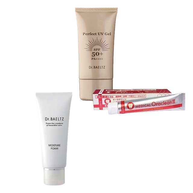 [国内正規品]パーフェクトＵＶジェル SPF50+　PA++++ 50g と薬用オーラクリーン 50g とモイスチュアフォーム 100g のセット 日焼け止め（顔）プロポリス キシリトール
