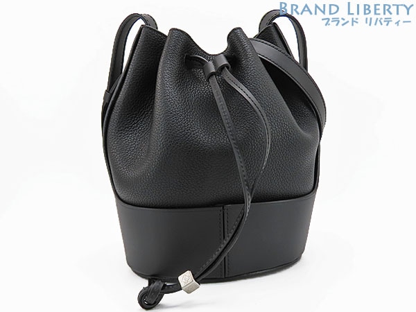 未使用ロエベバルーンバッグスモールアナグラムバケツ型巾着バッグ斜め掛けショルダーバッグドローストリングバッグポシェットブラックカーフレザー