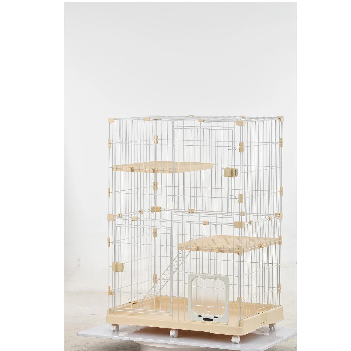 猫 ケージ 収納型 キャットケージ 2段 1段2段可能 キャスター付 キャットハウス Beige 13,557円