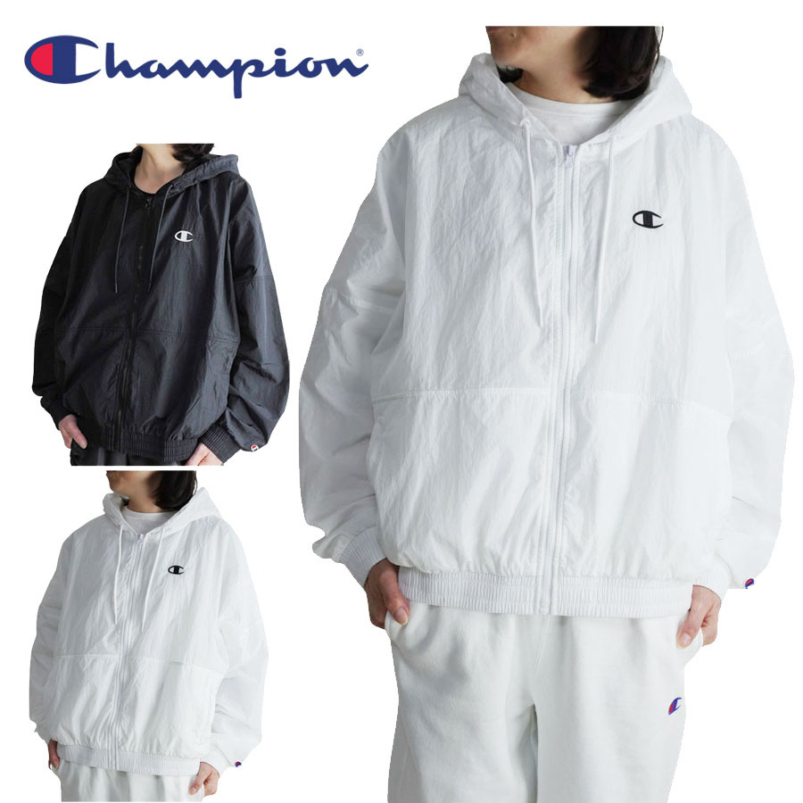 チャンピオン レディース ジャケットJL7277 CHAMPION EMBROIDERED LOGO WOVEN JACKET刺繍ロゴ ウーブン ジャケットBLACK(