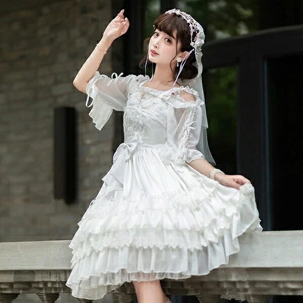 ロリータ ワンピース 花嫁 ゴスロリ Aライン Lolita メイド レディース コスチューム 衣装 ゆめかわいい フリル 甘ロリ 仮装 パーティ イベント ファッション ゴシック&ロリータ ホワイト