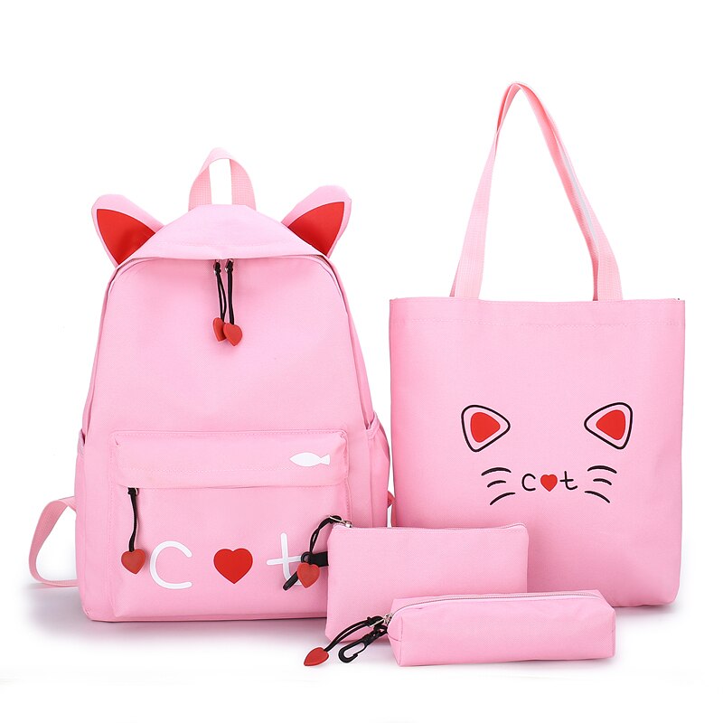 キッズツリーBB-223キャットバックパック+シューズ袋+ポーチ+筆箱(pink)