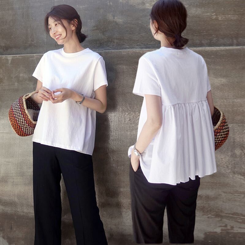 ペプラム プルオーバー Tシャツ 夏 l ホワイト S M L XL 半袖 ラウンドネック OL 通勤 学生 通学 デート お出かけ 公園デビュー かわいい シンプル カジュアル
