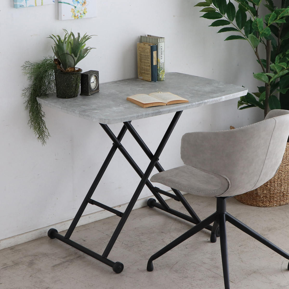 ローテーブル おしゃれ 小さめ 昇降 車輪付き 幅90cm センターテーブル リビングテーブル デスク 机 リフトテーブル サイドテーブル ストーン調 高級感 グレー 完成品