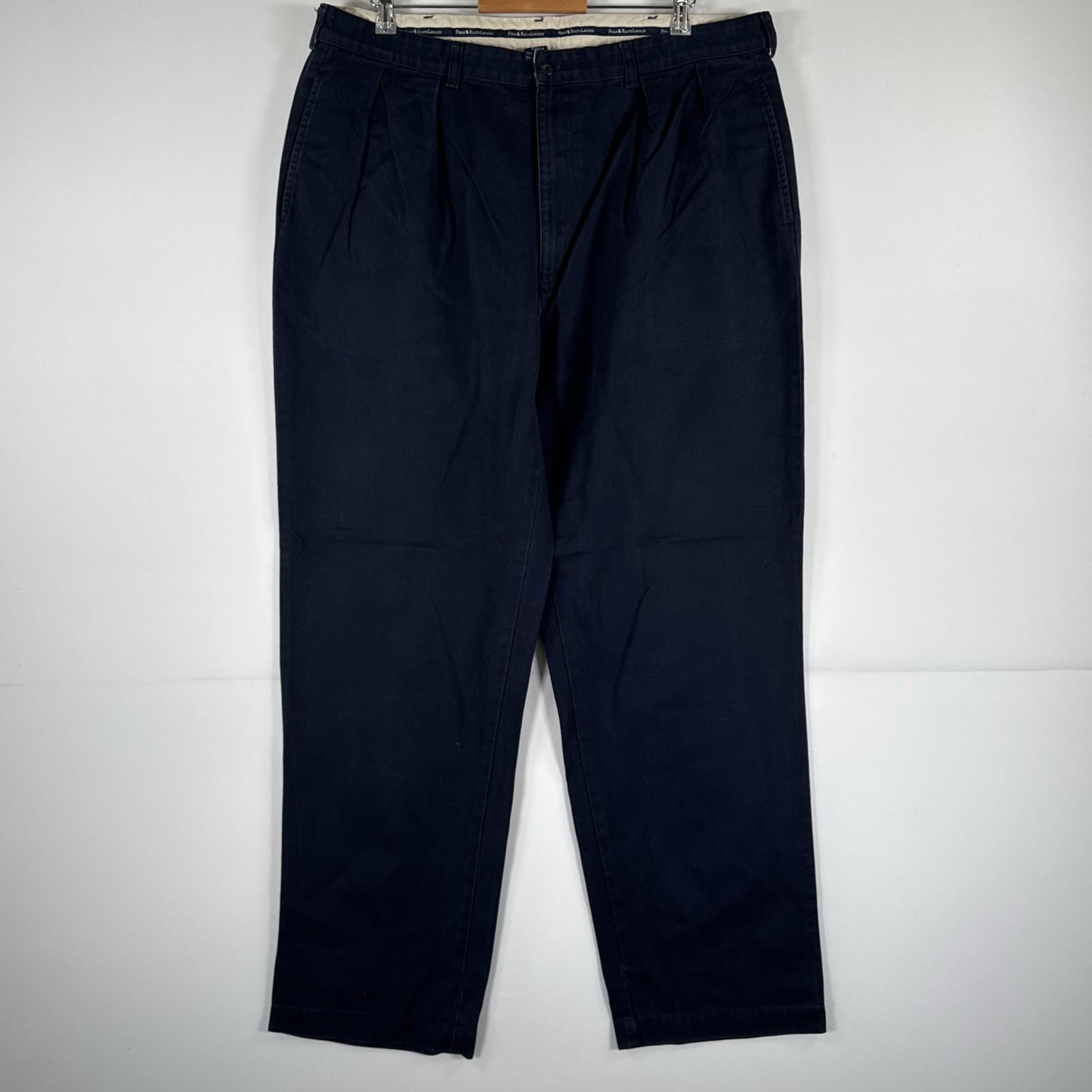 古着 チノパンツ ポロチノ ワンポイント スラックス 大きいサイズ w40 L32 ネイビー メンズ