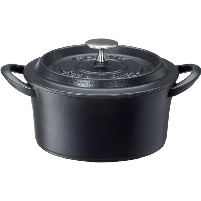 【即納】イシガキ産業 両手鍋 ブラック 18cm ボン・ボネール ココット 鉄鋳物 ガス火 IH 兼用 レシピ付き 無水調理 3619
