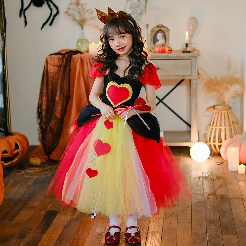 ハロウィン 子供用 コスプレ 女の子 ヴァンパイア アリス ドレス ポーカー クイーン コスチューム キャットウォーク