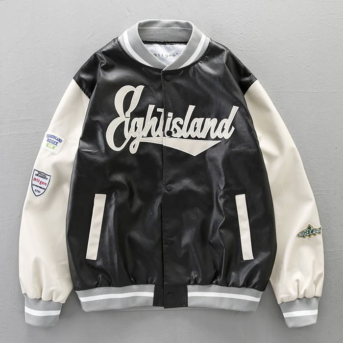 【高品質の製品】 高品質新入 リピーター続出スタジャン PUレザー ロゴ バイカラー かっこいい 韓国 高校生 中学生 メンズ ジャケット アウター c11