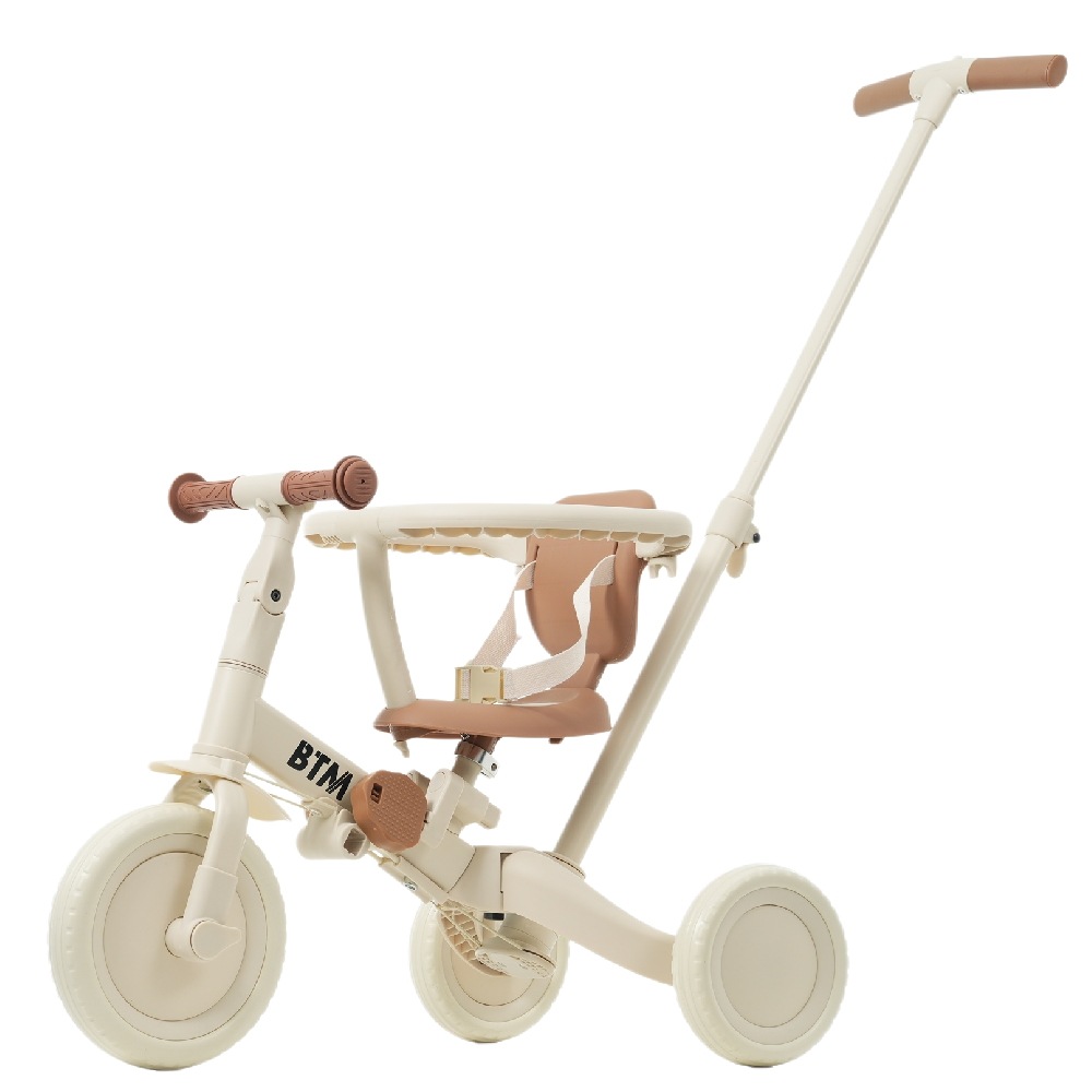 【クリーム】子供用三輪車 5in1 自転車 オリジナル 押し棒付き 安全バー付き キックボード Cream
