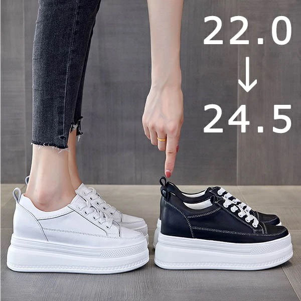 インヒールスニーカー ヒール8cm/5CM ウェッジソール レディース 靴 インヒール スニーカー 厚底 春 夏 紐 履きやすい 脱ぎやすい シューズ 編み上げ 美脚 ホワイト PU 白い靴 韓国 2