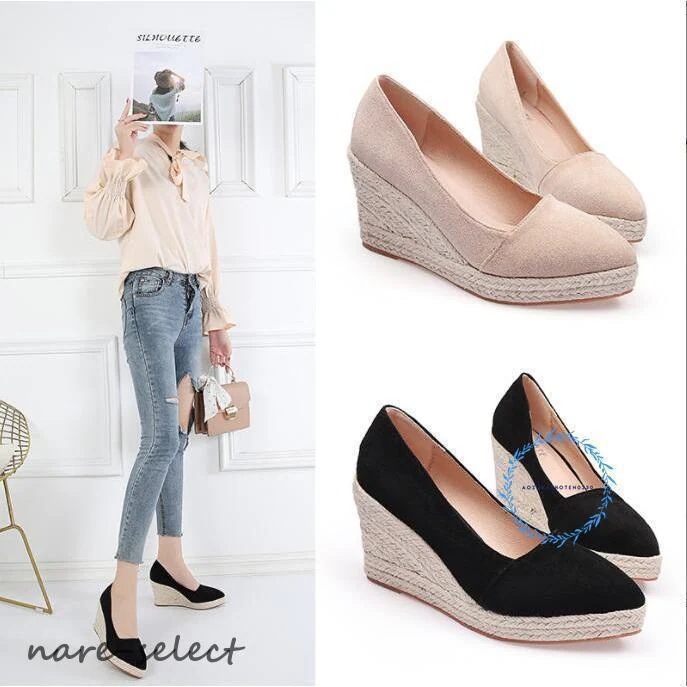 （今月の新品）ウェッジソールパンプス レディース ウエッジソール 夏 春 靴 ウェッジ ヒール ウエッジヒール 歩きやすい ウェッジパンプス ジュート 厚底シューズ 厚底　ジュ