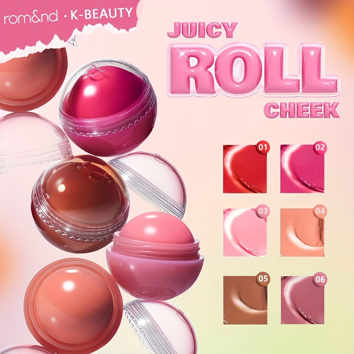 rom&nd JUICY ROLL CHEEK - デュイフィニッシュのジェルクレームブラッシュ軽量でベタつかないフォーミュラ韓国風グラデーションルック用日常＆特別な場面に適した初心者向けメイクアップ