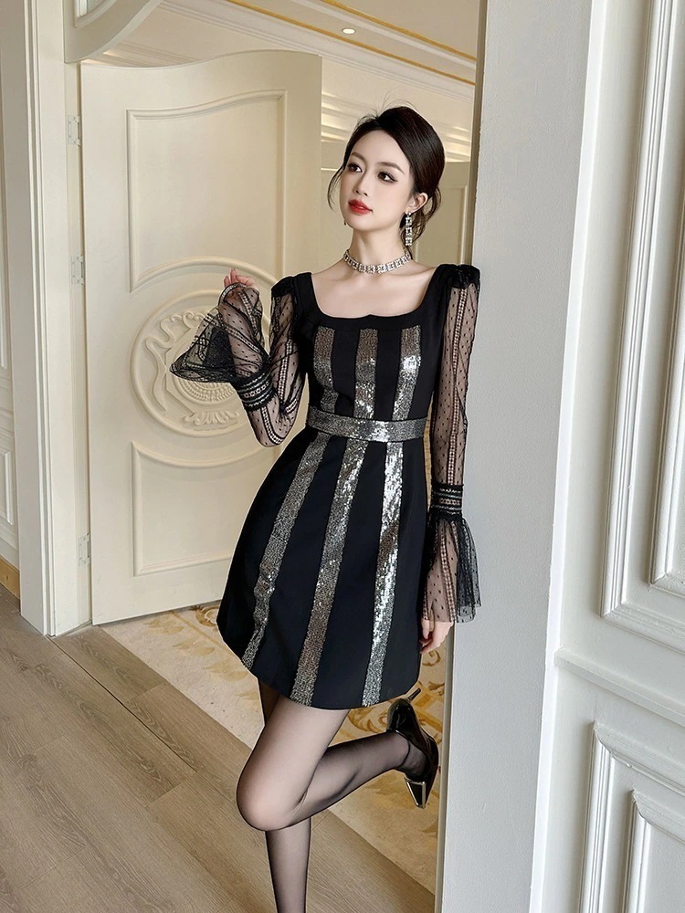 2024春 キラキラ セクシー チュールワンピース フリル フランス風 パーティードレス キャバ 着痩せ 大人 お呼ばれ 同窓会 披露宴 卒業式 結婚式 ウェディング 二次会 成人式30%までに制限