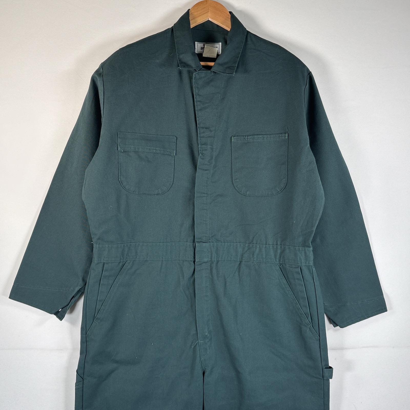 古着 ローバックス ROEBUCKS USA製 長袖つなぎ オールインワン ワーク 作業着 大きいサイズ タロンジップ 46R グリーン系 メンズ