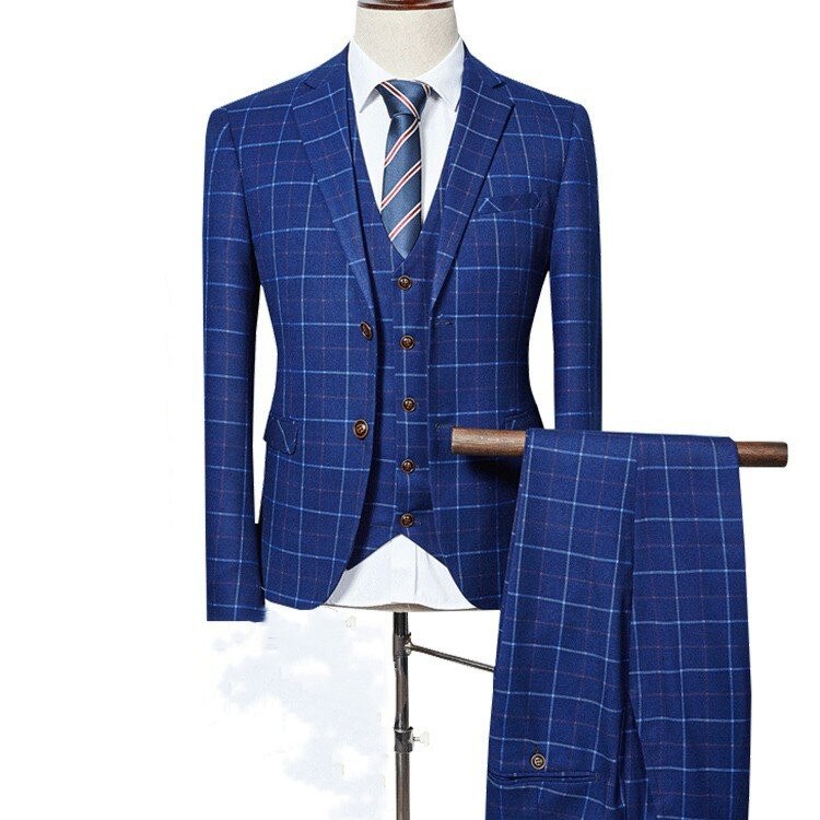 卒業式 スーツ メンズ チェック柄 スリーピーススーツ 2つボタン ビジネススーツ カジュアルスーツ