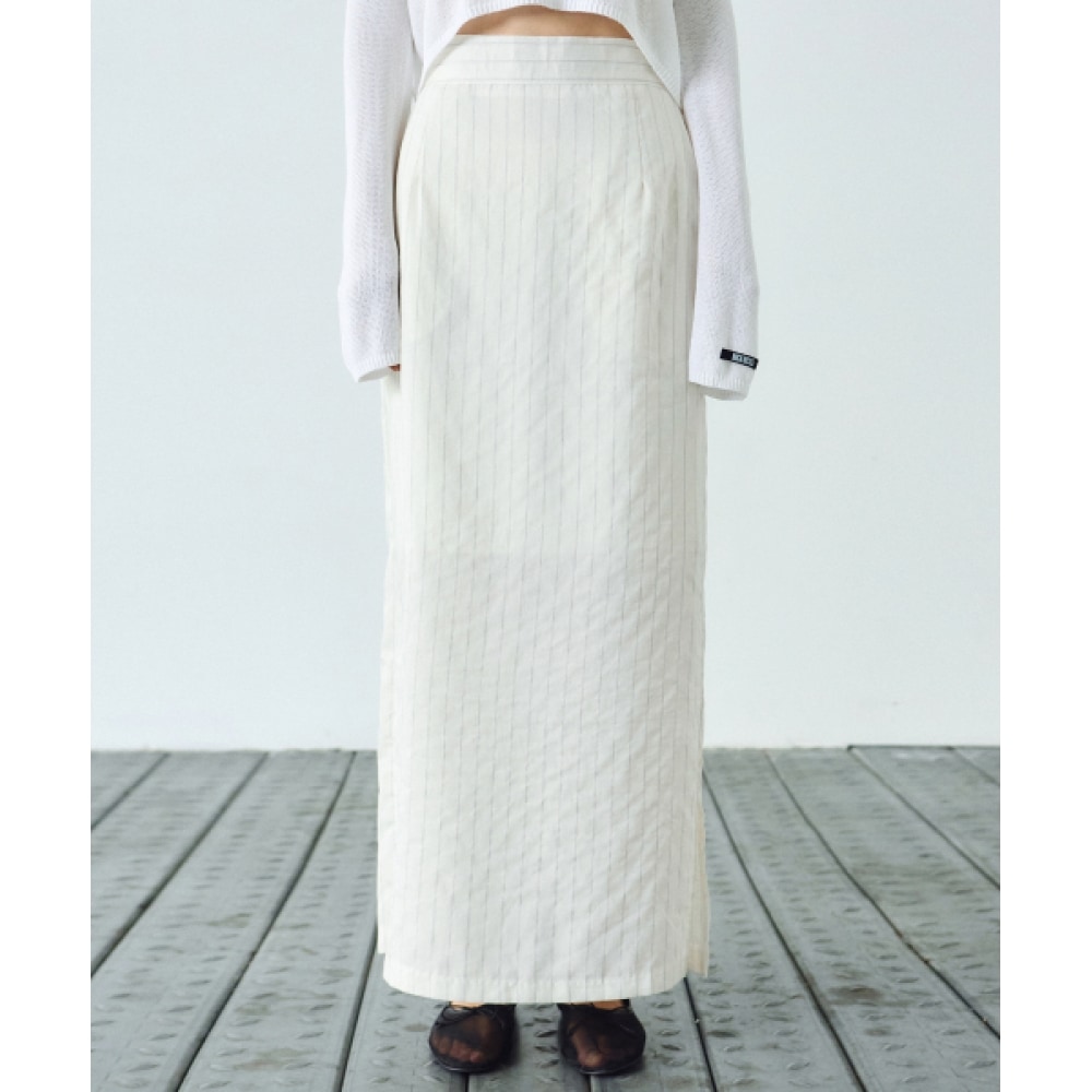 NICK & NICOLE ストレイスリットリネンロングスカート_LIT