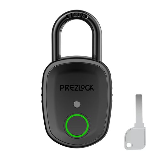 PREZLOCK 南京錠 スマートロック 指紋認証 USB充電式 バックアップキー付き キーレス生体認証 耐久性 防水規格IP65 自転車 屋外用 黒鉛