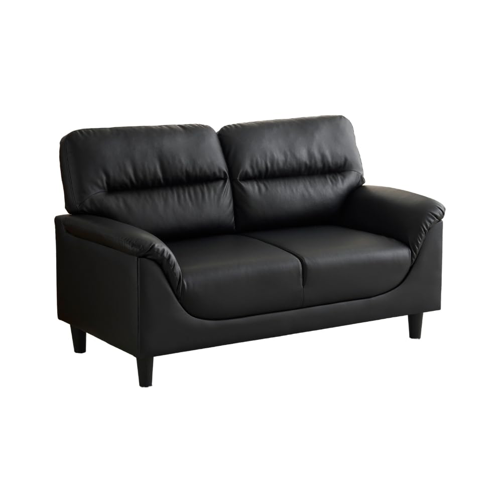 ソファー 2人掛け PUレザー 革張りのソファ 二人用 幅126cm カウチソファ 柔らかい ローソファー コンパクト 一人暮らし モダン おしゃれ リビングソファ (ブラック)