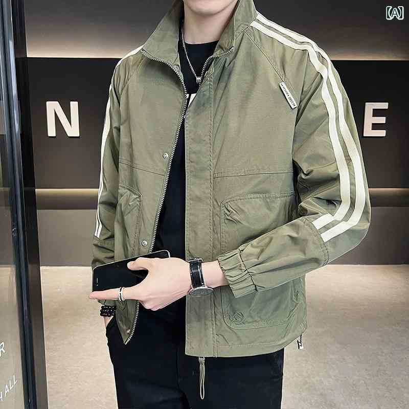 メンズ ファッション ストライプ ジャケット 春秋 カジュアル スタンドカラー ジャケット 秋 トップス