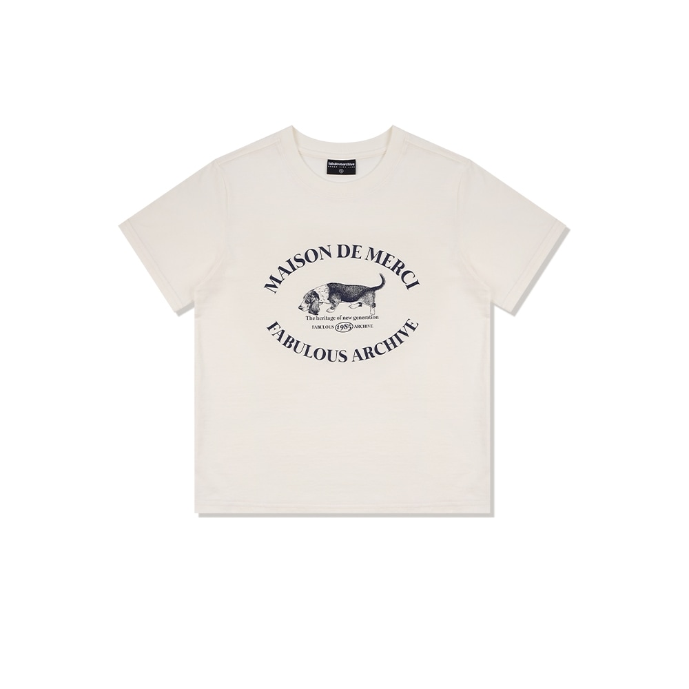 ファビュラスアーカイブ女性用パピーロゴシングルジャージー半袖Tシャツクリームネイビー (FCD2TS520W)