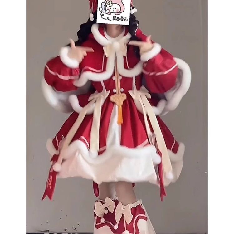 ロリータ新年軍服赤いlolitaスーツワンピースマント新年服女性クリスマスかわいい