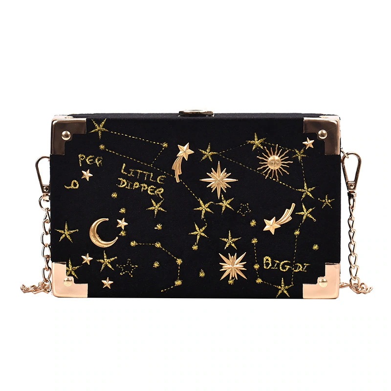 ミニショルダーバッグ2024韓版ベルベット刺繍星チェーンショルダーバッグスマホポーチ