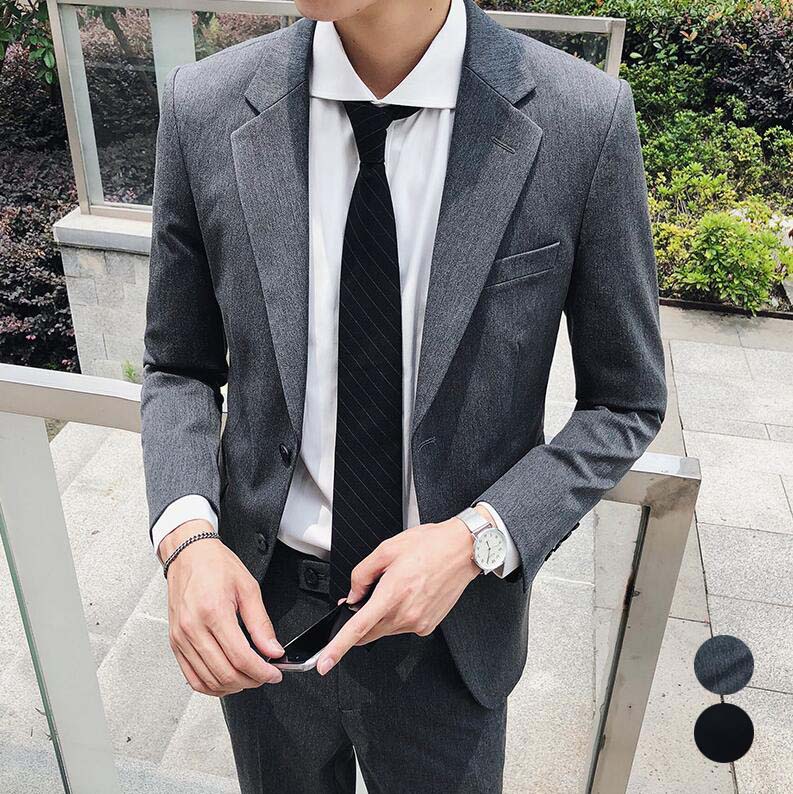 ビジネススーツメンズ無地セットアップ韓国風スリムスーツ2点セッlトジャケット+パンツフォーマルスーツ結婚式スーツ通勤披露宴司会舞台メンズスーツ紳士服メンズスーツセットスーツパーティー成人式父の息子プレ