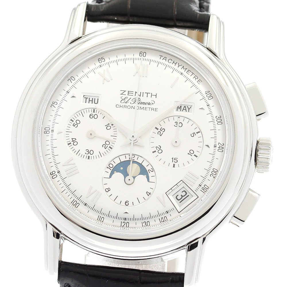ゼニス ZENITH 01.0240.410 エルプリメロ クロノマスター デイト ムーンフェイズ トリプルカレンダー 自動巻き メンズ 保証書付き_867558【中古】