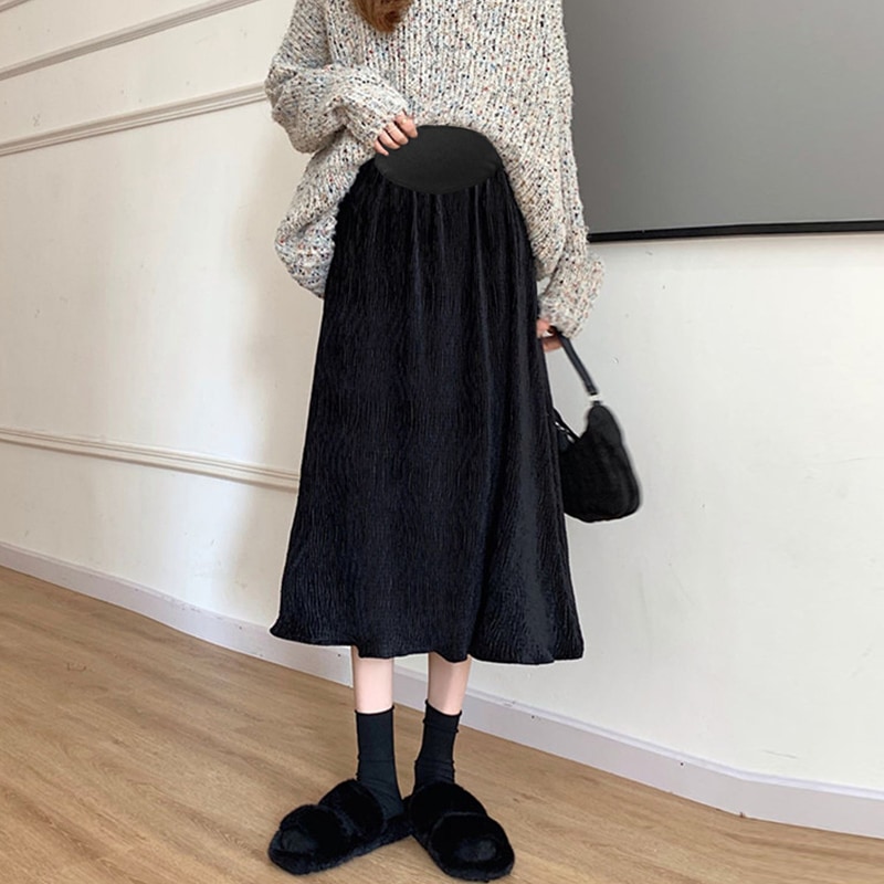 【送料無料】マタニティ ボトムス スカート ミディ丈 フレア Aライン ブラック レディース