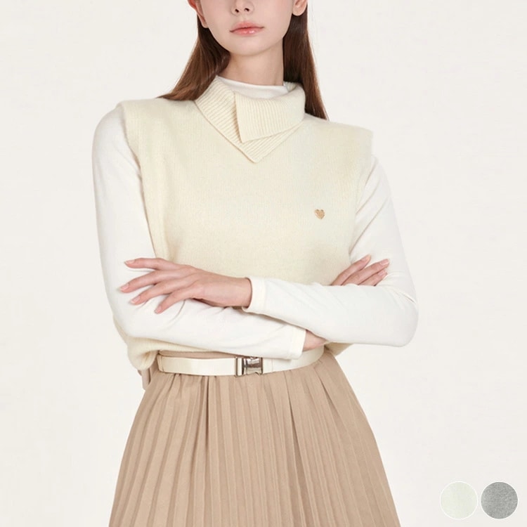 ゴルフウェア ベスト レディース 韓国 タートルネック 袖なし ニット ハイネック ウール 春 秋 冬 秋冬 白 グレー おしゃれ 上品 エレガント
