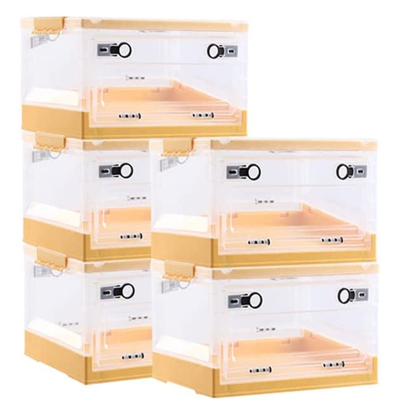 【5個】薄型折りたたみコンテナ コンテナボックス 透明 収納ケース 大容量 卓上収納ケース ふた キャスター付き 衣装ケース