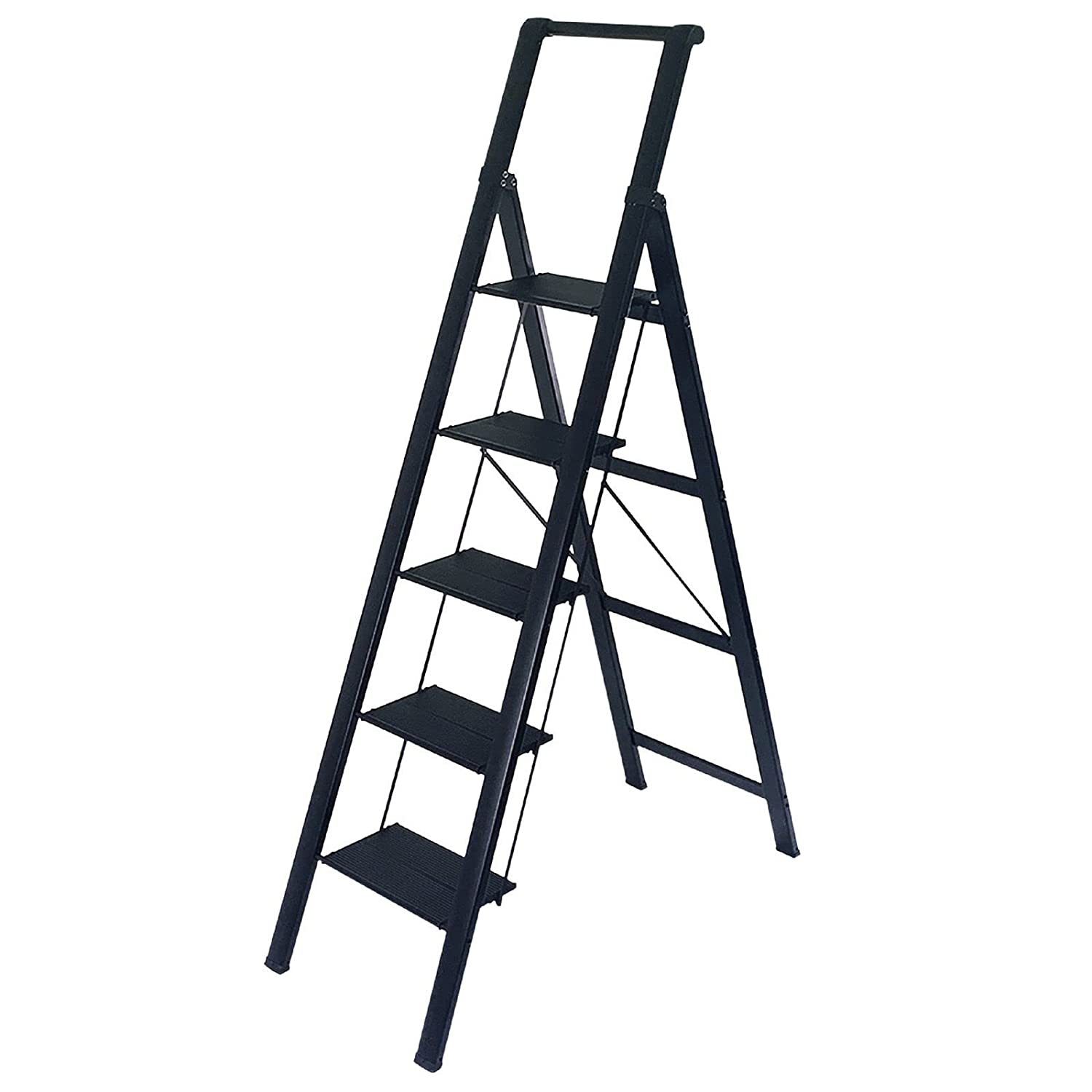 5段 アルミ 手すり 脚立 8.2kg 踏み台 折りたたみ シルバー ブラック はしご コンパクト 耐荷重100kg 便利 シンプル おしゃれ アルミフレーム 梯子