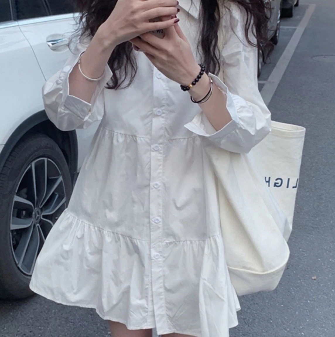 ワンピース デート かわいい 大人可愛い きれいめ シンプル カジュアル 大人 上品 おしゃれ ティアード ワンピ ホワイト ブラック 無地 長袖 襟付き フレア 学生 通学 体型カバー マタニティ 5,080円