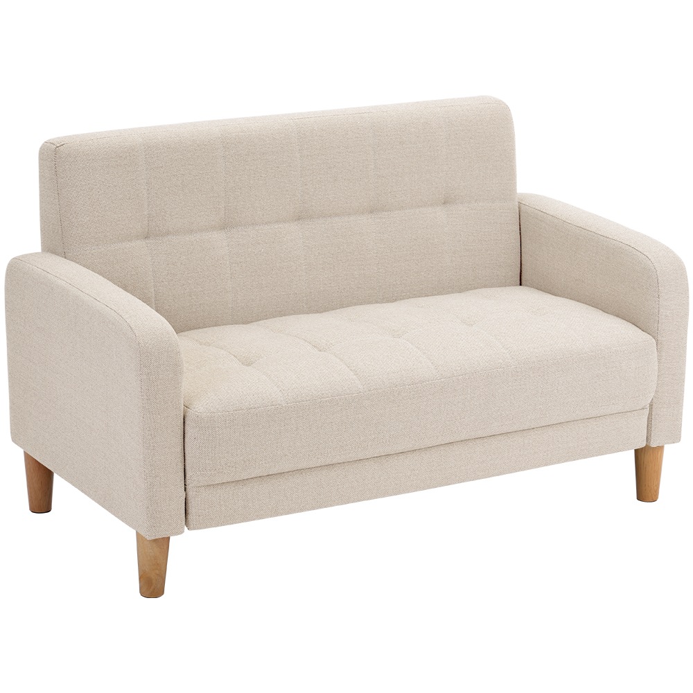 ソファー 2人掛け 肘付き 天然木脚 幅約110cm 簡単組み立て 2WAY ファブリック おしゃれ 新生活 北欧スタイル ソファベッド【ベージュ】