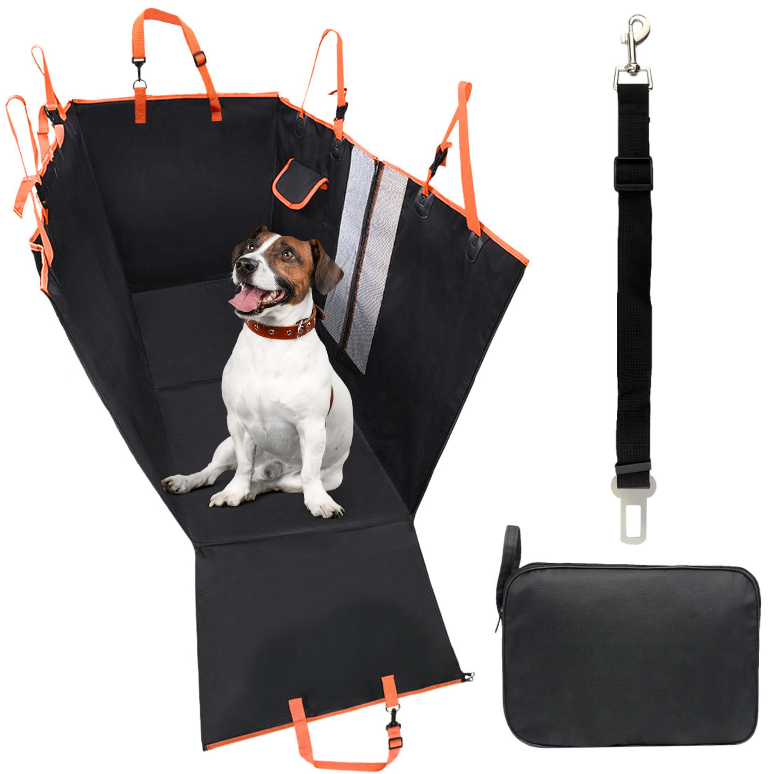 車 ペット ドライブシート 犬 【5way 多機能】 CAR GP 安全リード 収納ポーチ付き 防水 トランク 可視メッシュ窓 車用 防汚対策 後部座席 ボックス 分割 洗濯可 (ブラック)