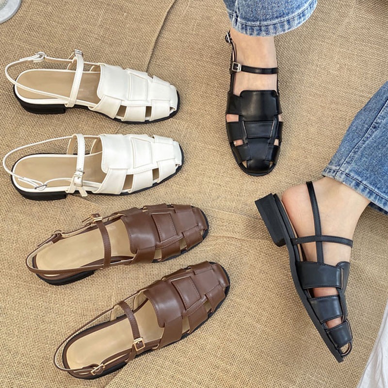 カジュアルデザイン 甲ストラップ付き ユニークなバックストラップ付き ローヒール スリングバック デイリー グルカサンダル 3color