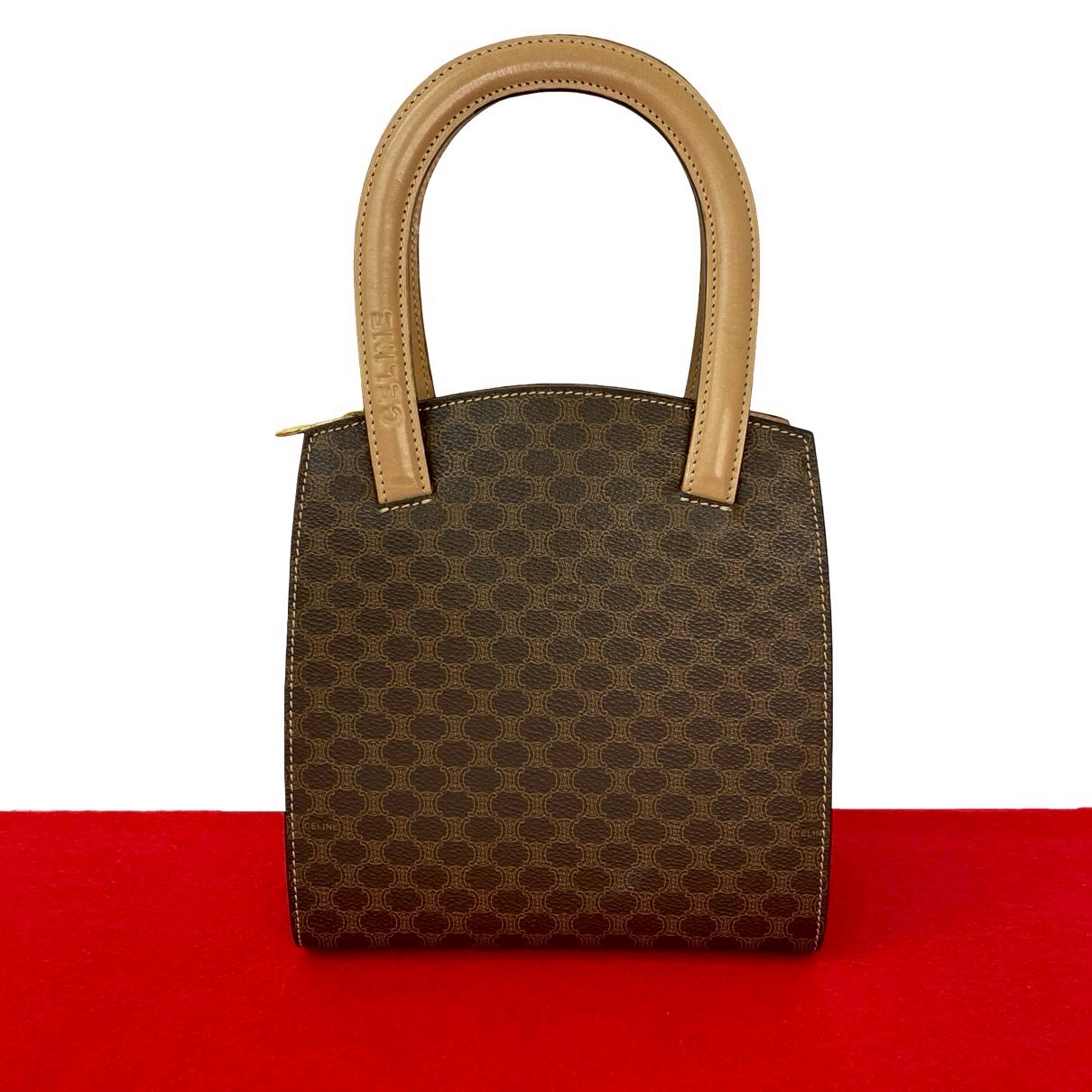 ヴィンテージ マカダム ブラゾン 柄ハンドバッグ レザー PVC ブラウン 46499