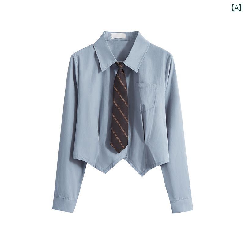 レディース トップス カジュアル JK シャツ 長袖 春 ショート シャツ カレッジ スタイル 白い おしゃれ かわいい