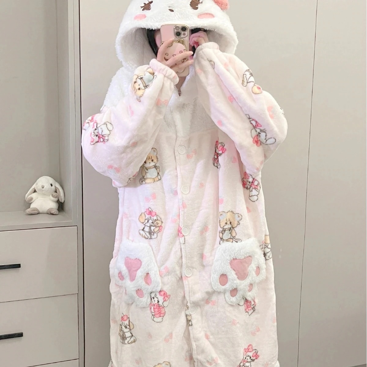 Mikko冬フランネルプラス厚30%までに制限手少女可愛い優しい女の子スリーパールームウェアセット