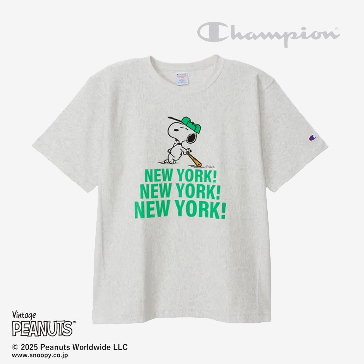 ピーナッツ リバースウィーブ ショートスリーブ Tシャツ スヌーピー ニューヨーク/オートミール（C3B352）