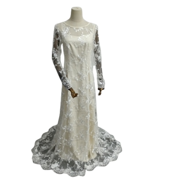 可愛い キャミソール+オーバードレス スレンダーライン ウエディングドレス 長袖 贅沢な総レース 結婚式