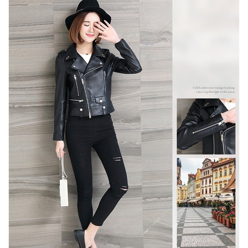 本革ジャケット レディース　ライダースジャケット　革ジャケット　ショート　羊皮　防風防寒　黒　レディ