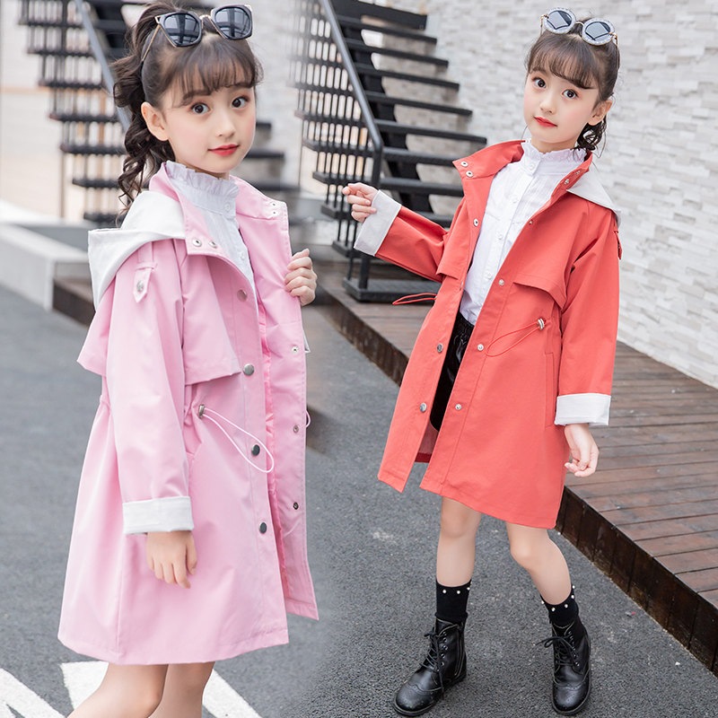【限定製作】 女の子の暖かいトレンチコート 子供服 トレンチコート フード付きレインコート 2021 防風 コート