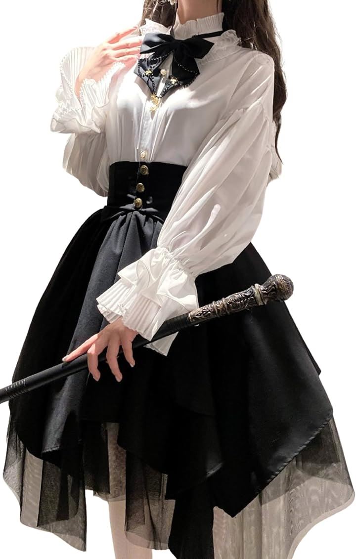レディレイジー クラロリ ブラウス リボン スカート 3点セット コスプレ 白 黒 ブラック アシメ ひざ丈( ブラック)