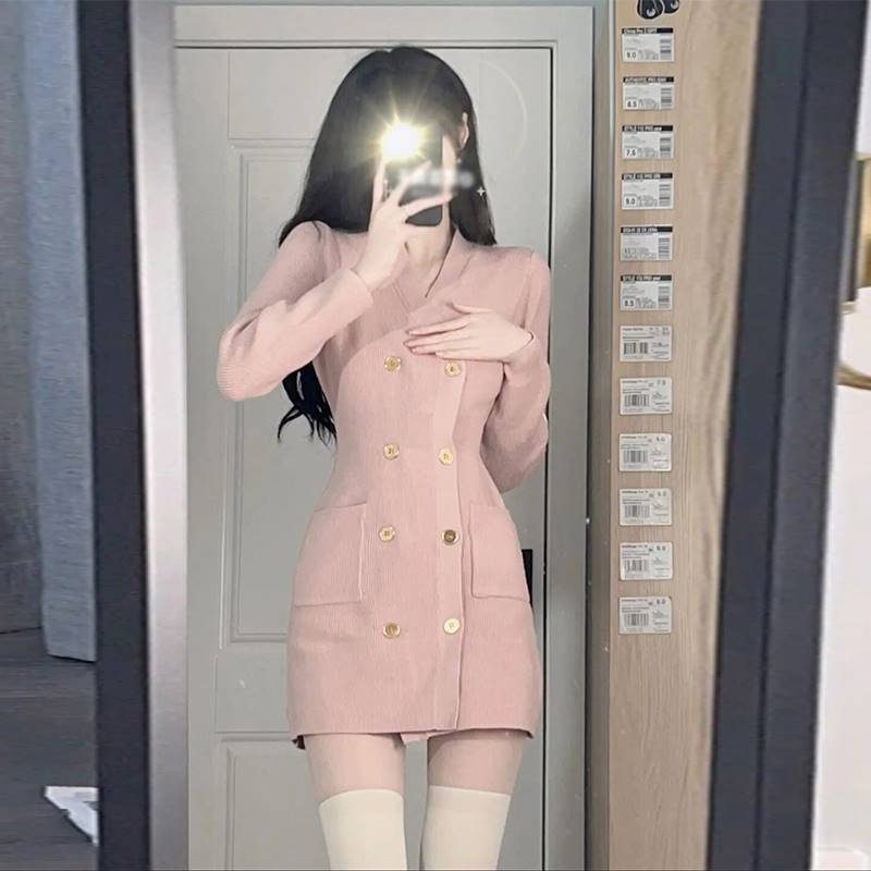 レトロ風 ワンピース カットソー ニットソー セーター カーディガン ミニスカート ニットスカート ワンピドレス ニットワンピ ミニ ミニ丈 膝上 袖あり 長袖 Vネック 襟なし 細身 Aライン 5,933円